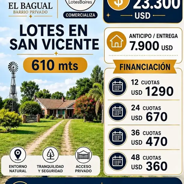 Venta san Vicente terrenos 600 m² barrio cerrado últimos