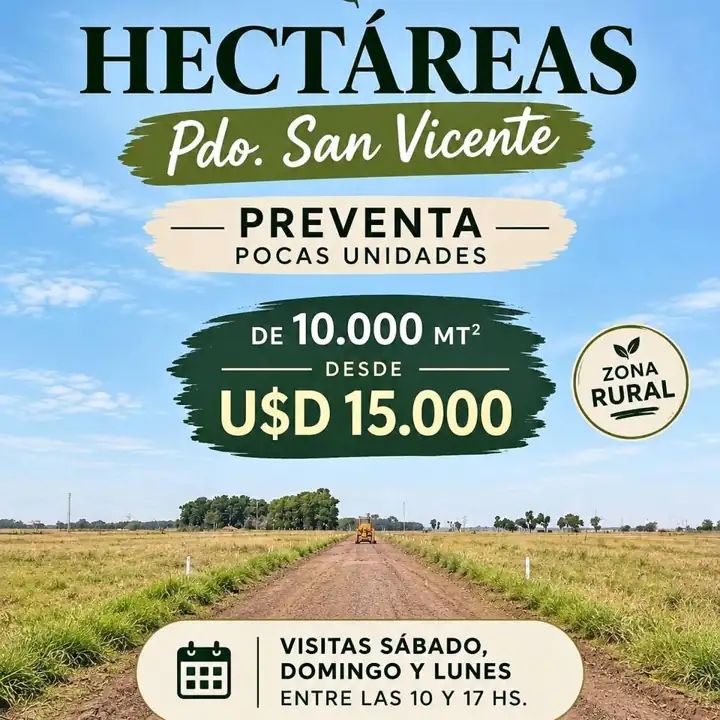 Hectáreas pdo. San Vicente ruta 6, pocas disponibl