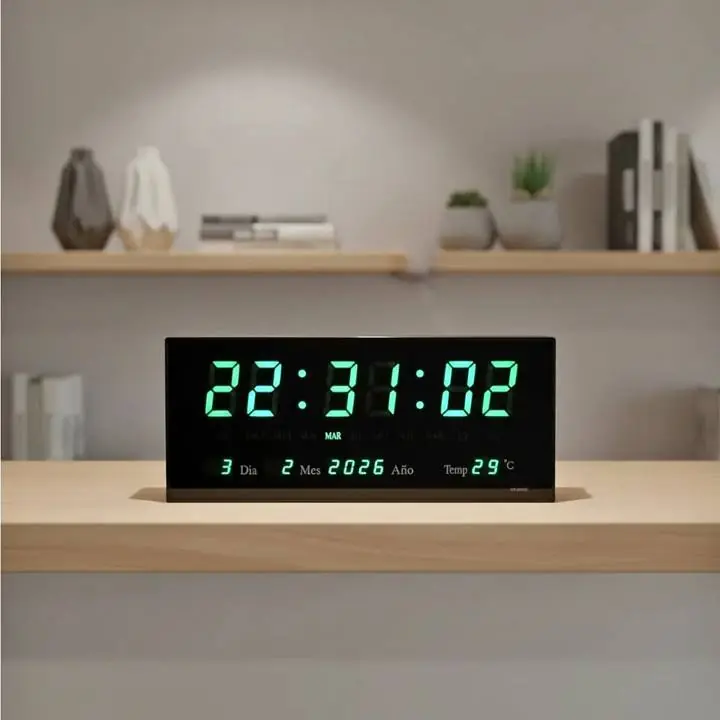Reloj led moderno, fecha, hora, temeperatura color verde unico grande de 36cm. Envios