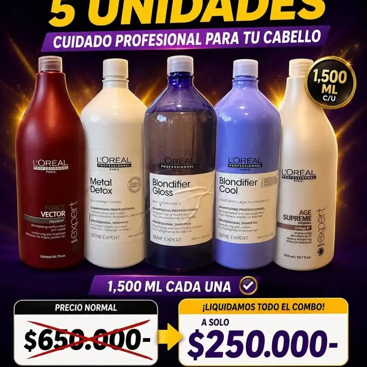 Remato último lote de 5 unidades Loreal x 1,500 ml