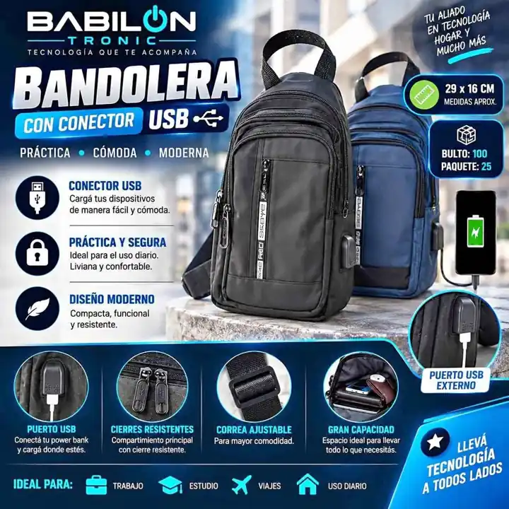 Mochila bandolera con conector USB