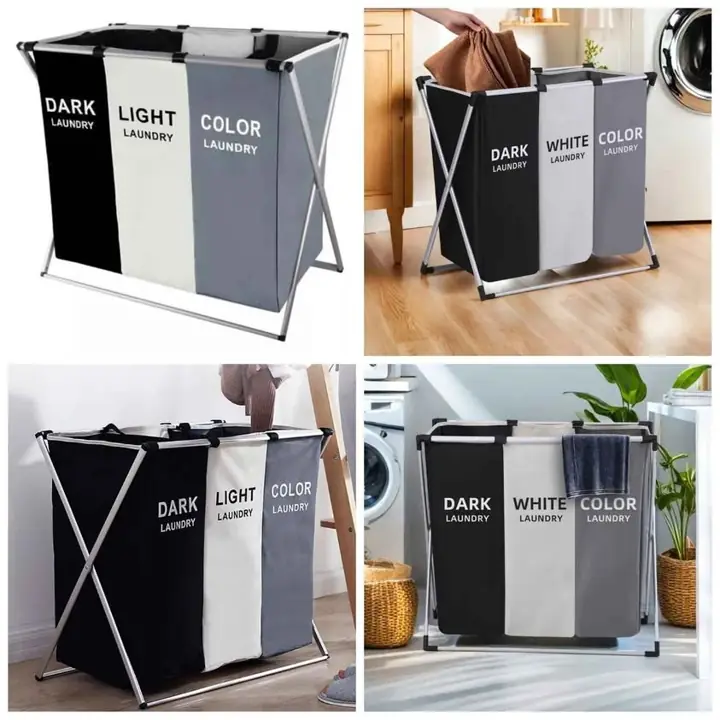 Cesto de ropa triple plegable 65cm x 68cm x 60cm