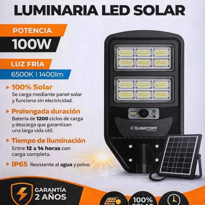Luminaria solar de calle lusqtoff 100W 6500K