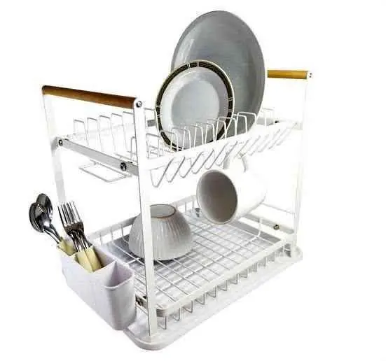 Escurridor secaplatos hudson 2 pisos – acero con borde de madera