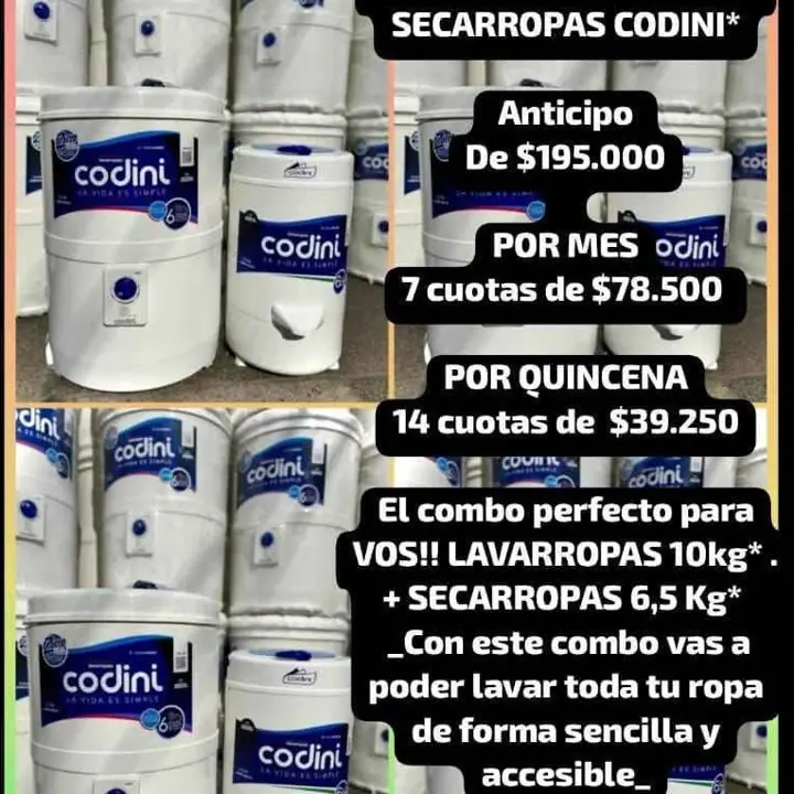 Combo lavarropas y secarropas Codini a pagar
