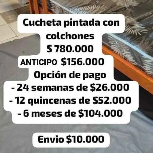 Cama cucheta con colchones al contado o a pagar