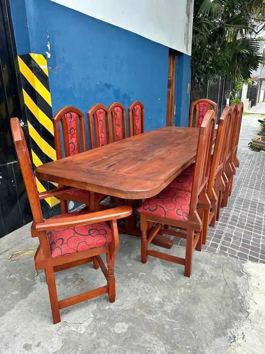 Juego de comedor de algarrobo macizo – Mesa + 10 sillas (2 cabezales)