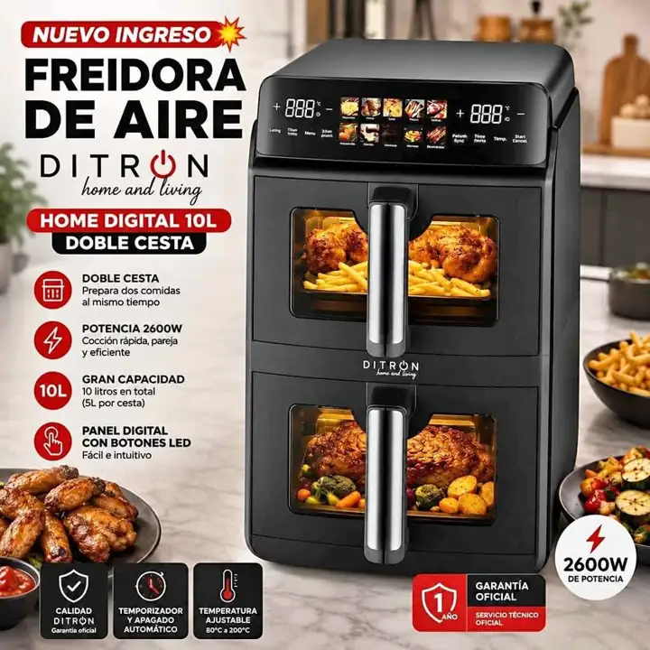 Freidora de aire ditron home digital 10L doble cesta