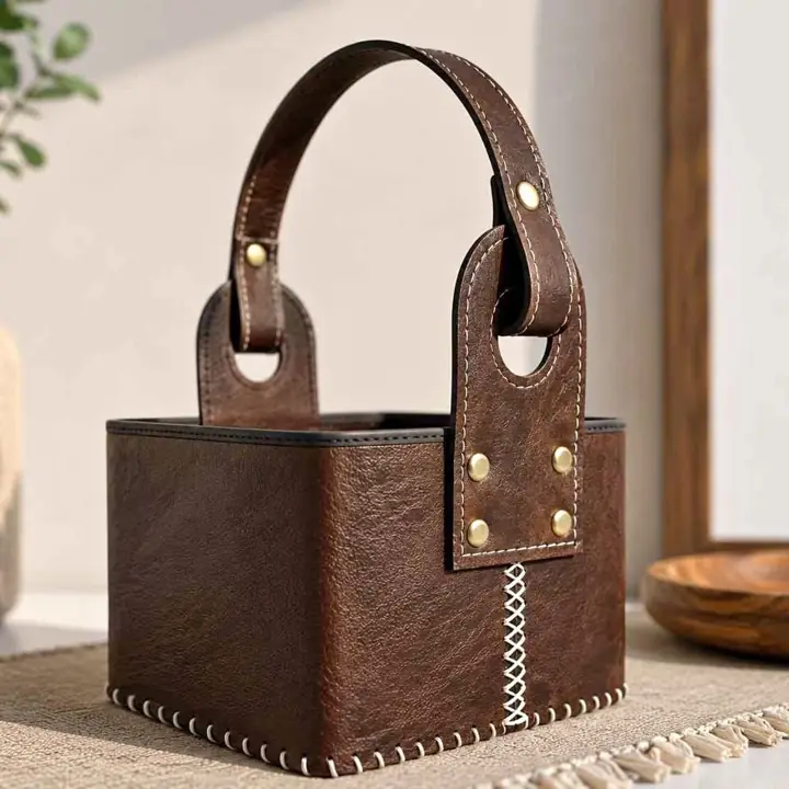 Canasta de cuero marron