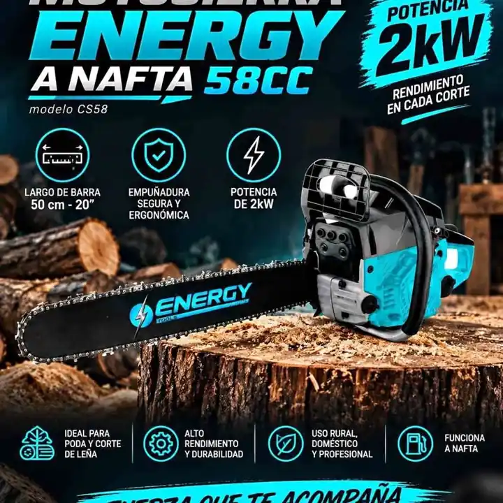 Motosierra energy 58cc a nafta 2kW Potencia (CS58)
