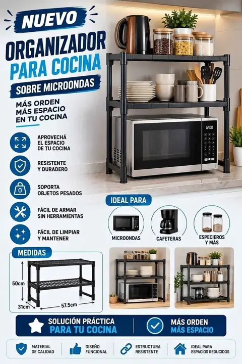 Organizador para cocina sobre microondas – 2 niveles