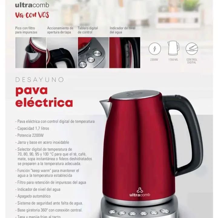 Pava eléctrica control digital Ultracomb 1.7 litros