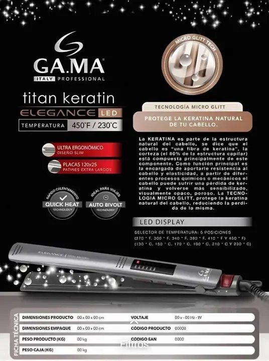 Planchita Gama Titan keratin (uso profesional)