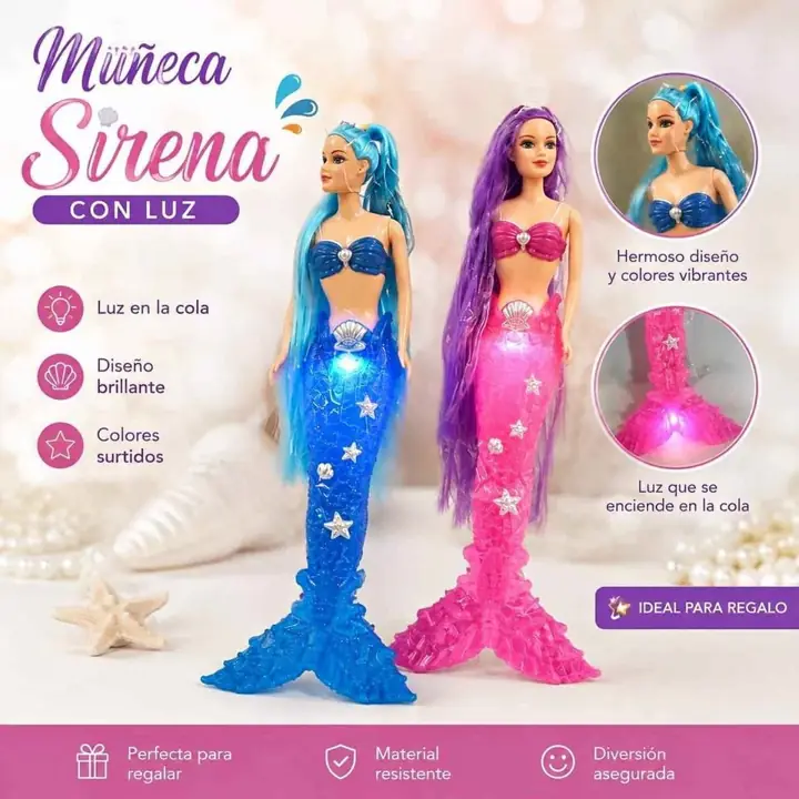 Muñeca sirena con luz