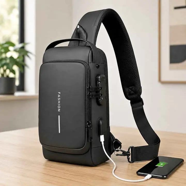 Mochila bandolera USB con candado