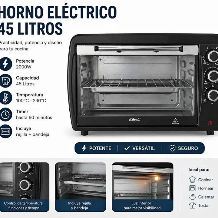 Horno Eléctrico 45L – Potente y Versátil