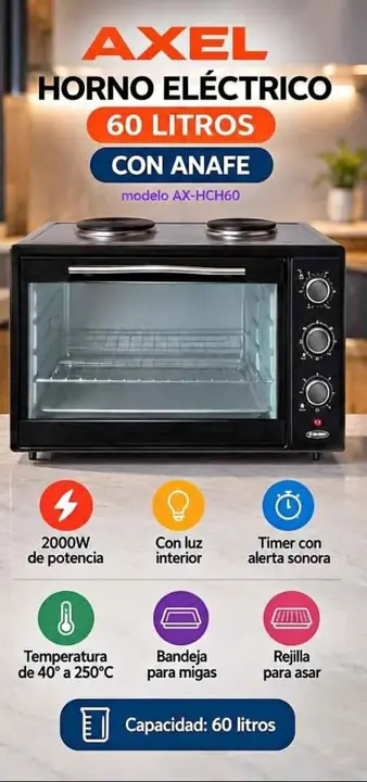 Horno eléctrico axel 60L — con anafe