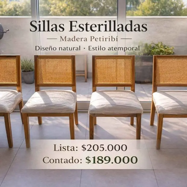 "Sillas Esterilladas de madera Petiribí