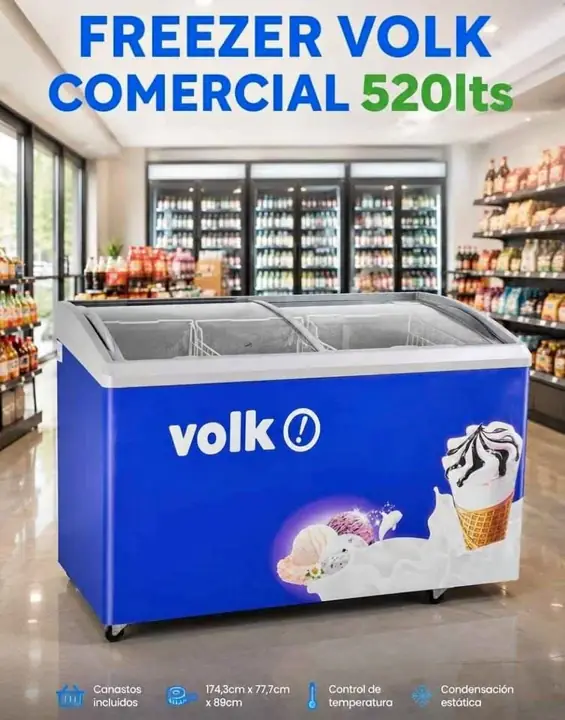 Freezer Comercial Volk 520L T/Vidrio Curvo