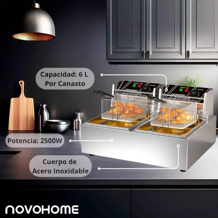 Freidora electrica doble novohome, 12 litros