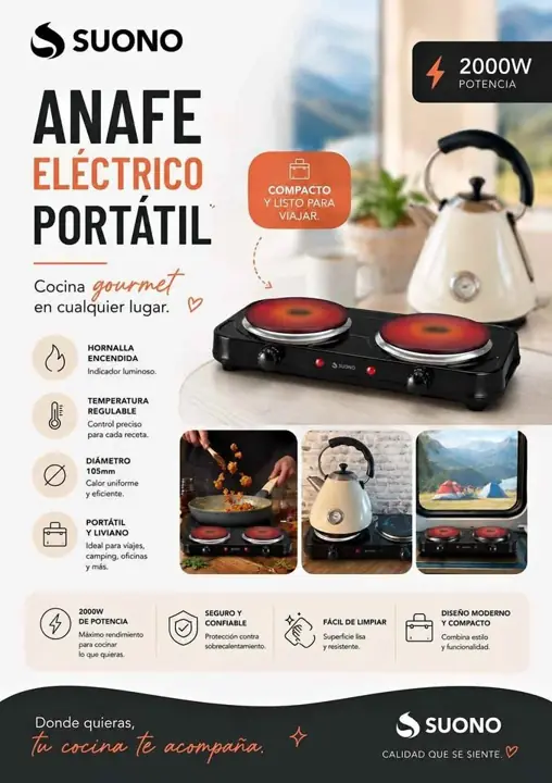 Anafe eléctrico doble hornalla suono 2000 W