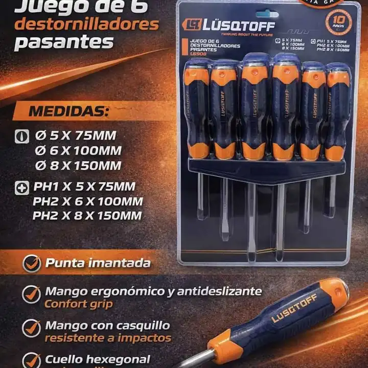 Juego de 6 destornilladores pasantes lusqtoff