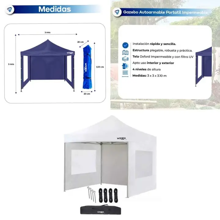 Gazebo waggs con paredes color disponible: rojo/blanco