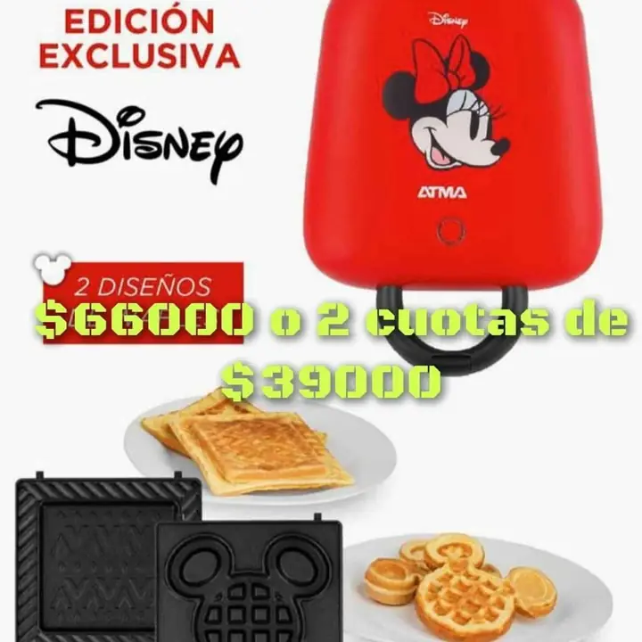Waflera y Sandwichera 2 en 1 Atma, edición exclusiva Disney, con diseño de Minnie