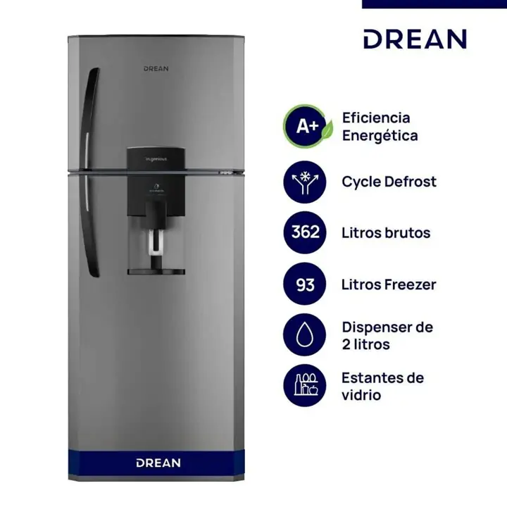 Heladera Drean silver con dispenser 362 litros