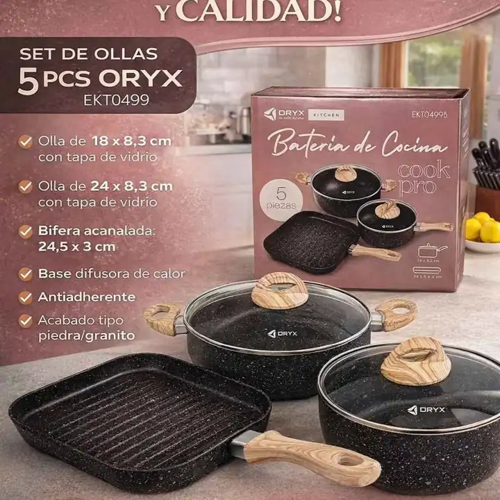 Batería de cocina oryx 5 piezas negra