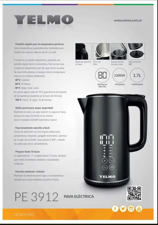 Pava electrica 1.7L yelmo con pantalla digital