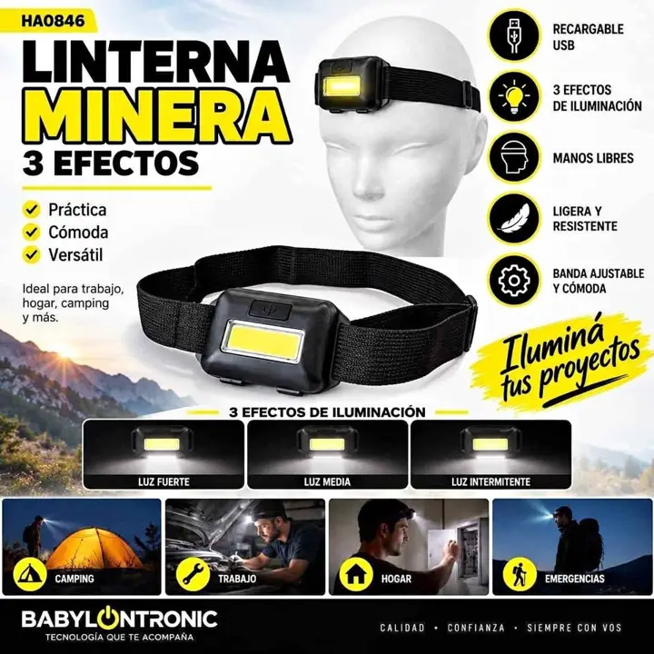 Linterna minera 3 efectos