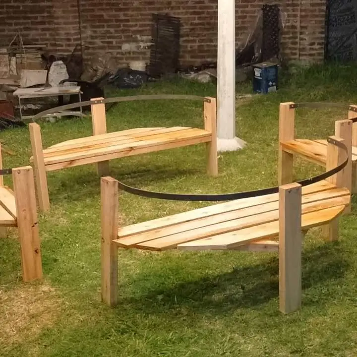 Juego de jardin 6 personas en hierro y madera