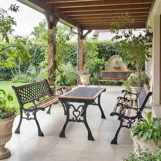 Patio y jardin de lujo con el juego "COMPLETO" de esterilla, en madera dura de lapacho o quebracho