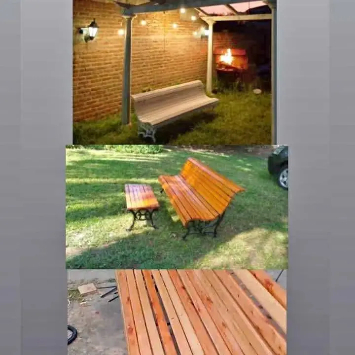 Banco plaza, para exterior jardin de patas de fundición y en madera de 1,20m