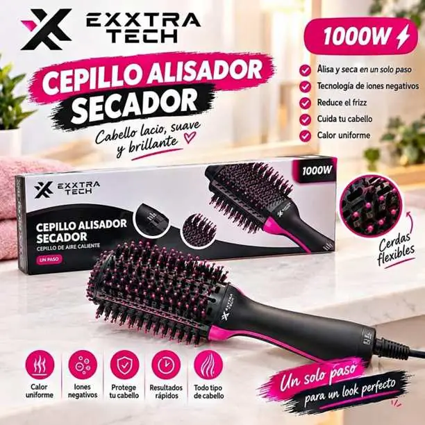 Cepillo alisador secador exxtra tech Potencia de 1000 W. Seca y alisa en un solo paso