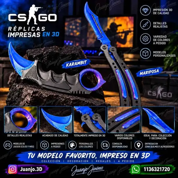 Cuchillos de cs go Karambit, Mariposa | Impresión 3D