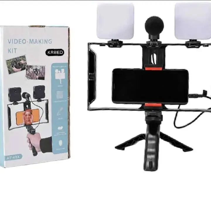 Kit de grabacion tripode con microfono y luz AY-49X