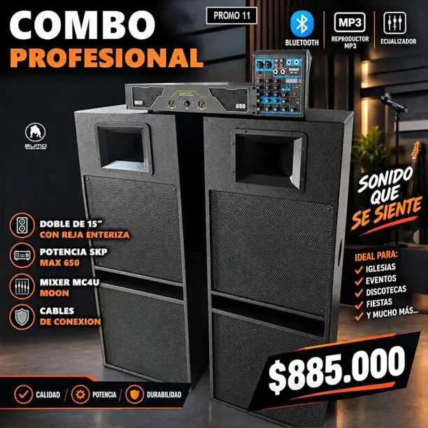 Columnas doble de 15'' + potencia skp y mixer con mp3