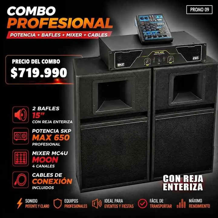Bafles de 15'' + Potencia skp y Mixer con mp3