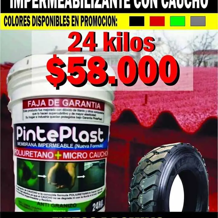 Membrana caucho x 24kg color gris rojo,verde o negro