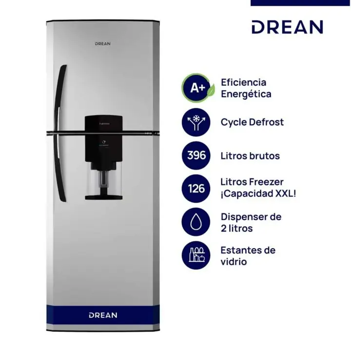 Heladera Drean HDR400 silver C/ dispenser 396LTS