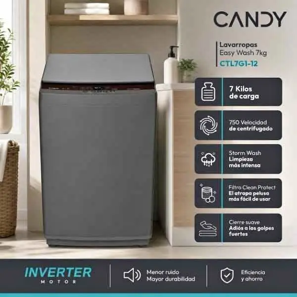 Lavarropas Candy CTL7G1-12 -7 Kg inverter - 750 RPM Antracita carga superior