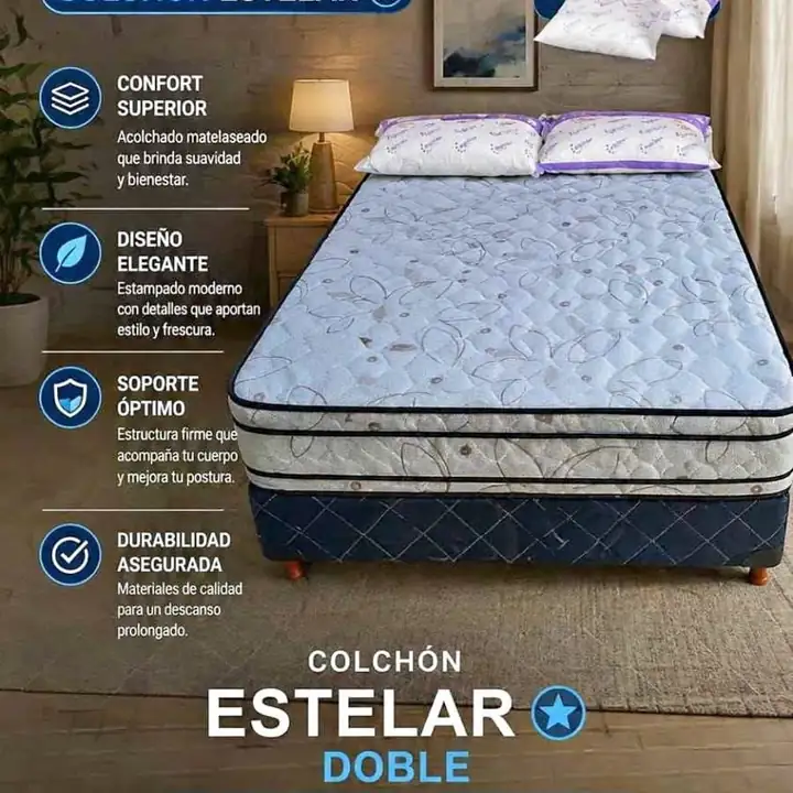Colchon estelar doble pillow descanso 190 x 140 x 27CM espuma alta densidad + base