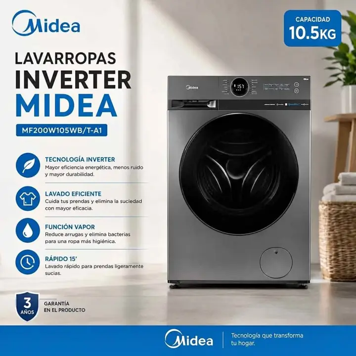 Lavarropas midea 10.5 KG inverter