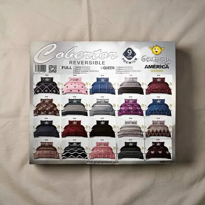 Acolchado 9 piezas goldsun queen reversible