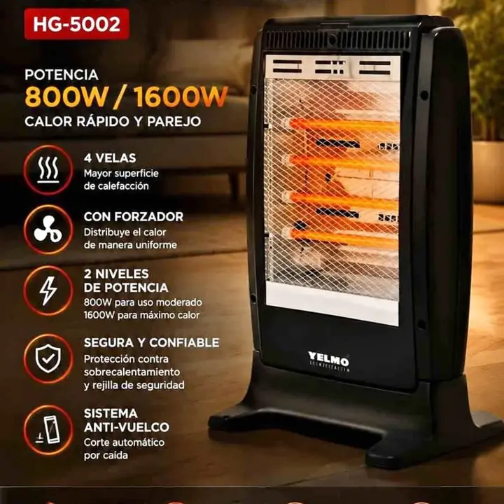 Estufa infrarrojo yelmo 4 velas 800W/1600W con forzador HG-5002