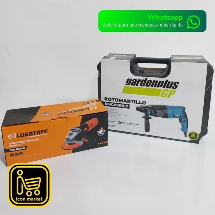 COMBO 4 : Rotomartillo 800w Garden Plus + Amoladora Angular 850w lusqtoff