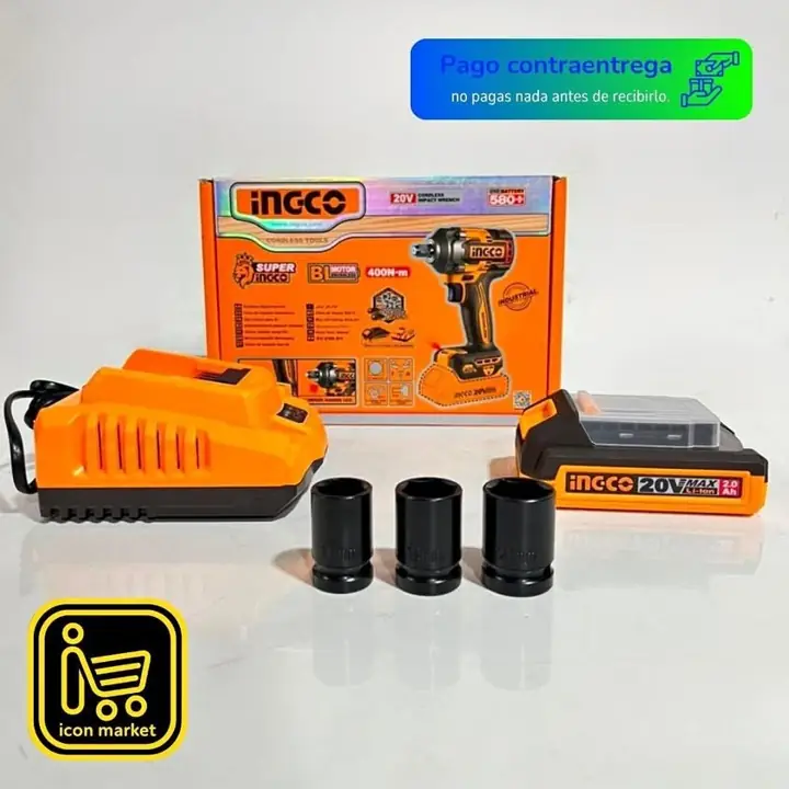 Llave de impacto 400nm 1 batería 2ah+ cargador Ingco