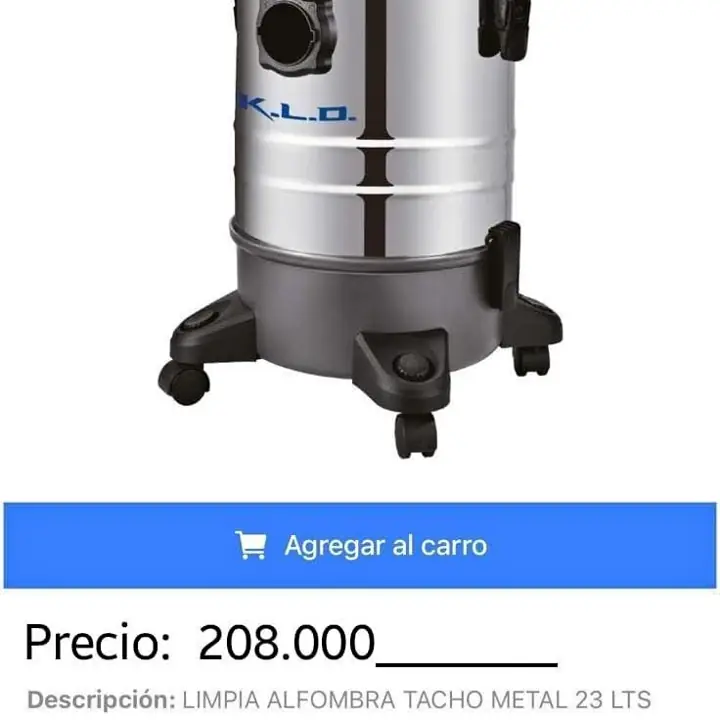 Aspiradora lava tapizado 23litros tacho inoxidable KLD
